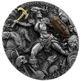 Niue 2024 $5 BARBARIAN Woman Warriors 2 oz High Relief Coloured Antique Silver