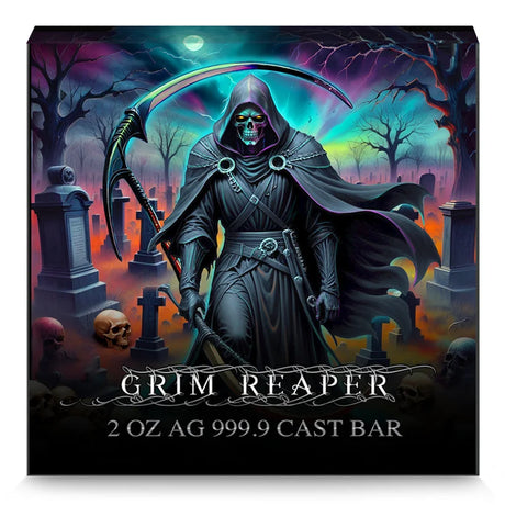 2024 Grim Reaper - 2 oz 999.9 Silver Cast Bar Antique Finish Carpathian Mint