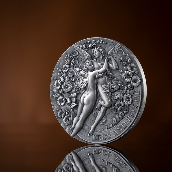 Cameroon 2024 2000F Eros and Psyche Celestial Beauty 2 oz Antiqued Silver Coin