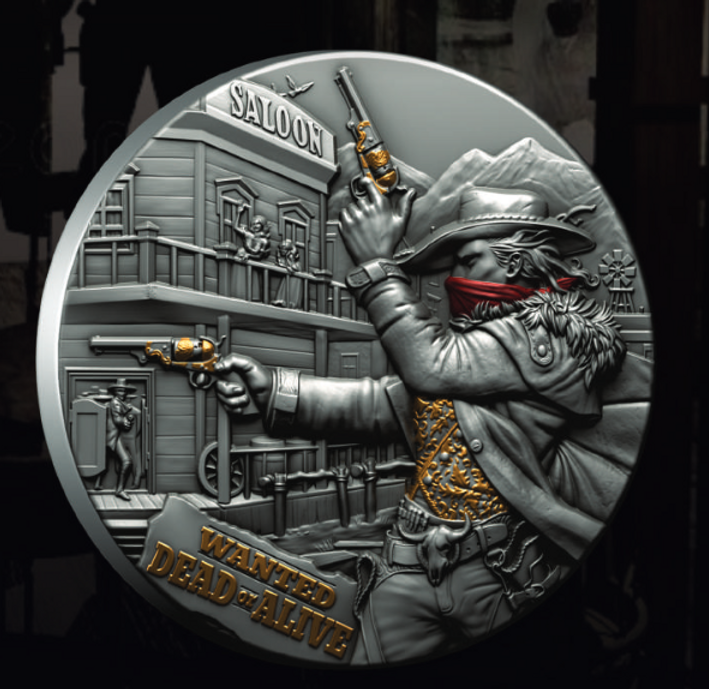 Liberia 2024 $5 The Bounty Hunter - 2oz .999 High Relief .999 Antique Silver Coin