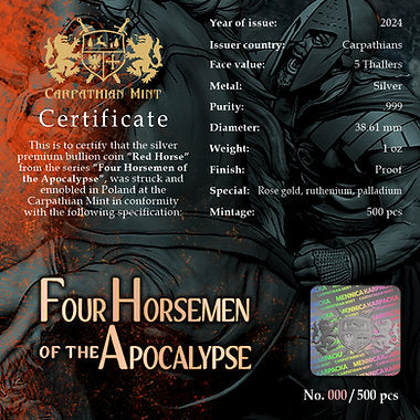 Carpathians 2024 5 Thalers Four Horsemen of the Apocalypse Red Horse – Ennobling Bullion 1 oz Silver