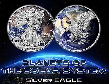 United States Of America  2024 $1  .999 1 Oz Silver Eagle EARTH - Planets of the Solar System Series 1oz Colourised Silver Coin