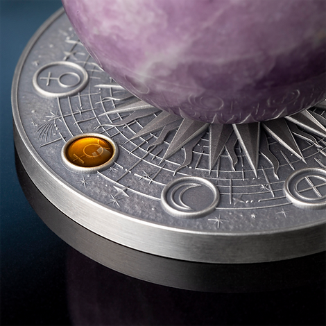 Ghana 2024 10 Cedis MERCURY Solar System 2 oz Antique Silver Coin Stand  & Removable Lepidolite Planet Mercury