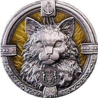 Gabon 2025 2000 Francs CFA The Ship’s Cat 2oz .999 Antiqued Silver High Relief Glow in the Dark Effect