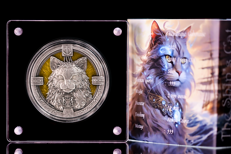 Gabon 2025 2000 Francs CFA The Ship’s Cat 2oz .999 Antiqued Silver High Relief Glow in the Dark Effect