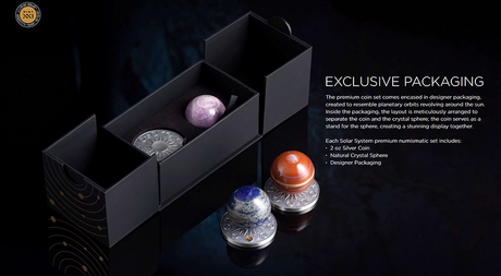 Ghana 2024 10 Cedis MOON Solar System 2 oz Antique Silver  Coin Stand  & Removable Labradorite  Planet Moon