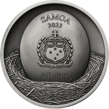 Samoa 2024 $2 TAWNY OWL STRIX ALUCO TREE HOLLOW 1 oz .999 Antique Silver UHR Obverse
