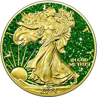United States of America USA 2024 $1 GREEN TOURMALINE  EAGLE Precious Gemstones 1 Oz Silver Coin