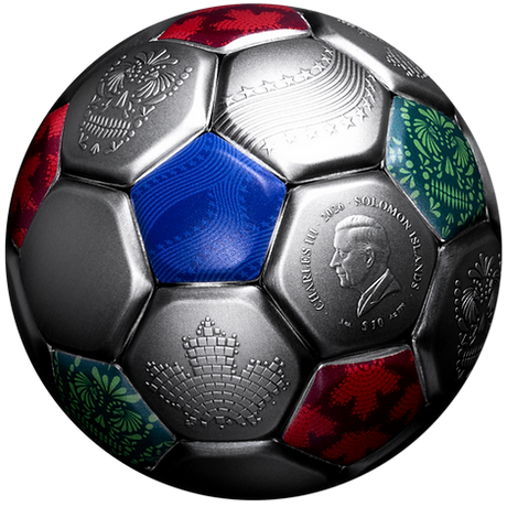 Solomon Islands 2026 $10 FIFA SPHERICAL FOOTBALL 3 Oz .999 Antique Silver Coin