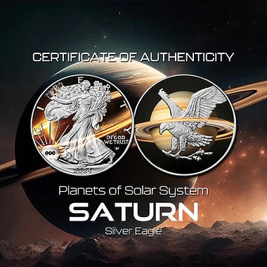 United States Of America  2024 $1  .999 1 Oz Silver Eagle Saturn - Planets of the Solar System Series 1oz Colourised Silver Coin