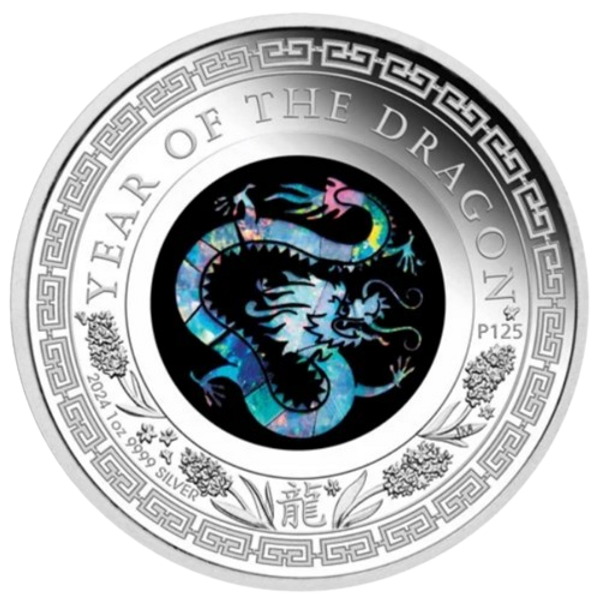 Australia 2024 $1 Lunar Year of the Dragonr Opal 1oz 99.99% Silver Proof Coin Perth Mint