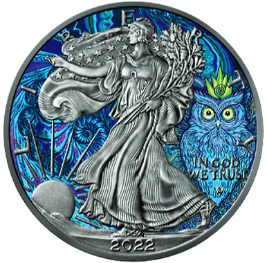 United States of America USA 2022 $1 THE OWL Spirit Animal American Eagle Colorized 1oz .999 Silver