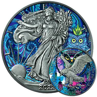 United States of America USA 2022 $1 THE OWL Spirit Animal American Eagle Colorized 1oz .999 Silver