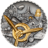 Cook Islands 2025 $20 AVIATION Steampunk 3oz .9999 Antique Silver Coin CIT Smartminting®