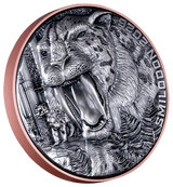 Silver coin with a leopard design on a white background