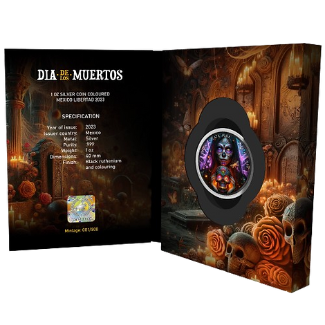 Mexico 2023  Libertad  1 Onza DIA de los MUERTOS 1oz .999 Silver Black Ruthenium