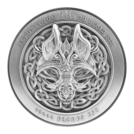 Republique du Tchad 2021 10000 Francs Binding of Fenrir 2 Oz Antiqed Silver 11.5 oz Copper Coin