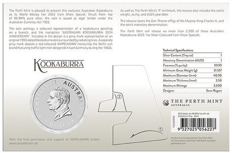 PRE-ORDER Australia 2025 $1 KOOKABURRA WMF Berlin Colorized with Amplemann Privy .9999 1 oz Silver