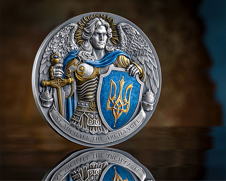 Niue Island 2024 $10 St Michael Patron Saint of Kyiv 5oz Antique Silver Coloured