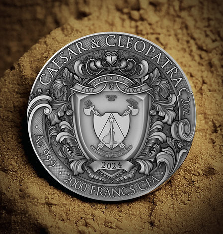 Cameroon 2024 2000 Francs CAESAR & CLEOPATRA - The Power of Love - with Ruby Insert 2oz .999 Silver