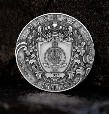 Niue 2024 $5 MICHAEL 2oz .999 High Relief Gilded Antiqued Silver Coin