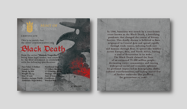 Niue 2024 $5 (Bubonic Plague) BLACK DEATH - HUMAN TRAGEDIES 2 oz .999 Silver