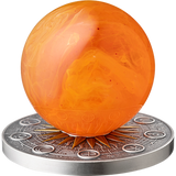 Ghana 2025 10 Cedis SUN Solar System 2 oz Antique Silver Coin Stand  & Removable Amber  Planet Sun