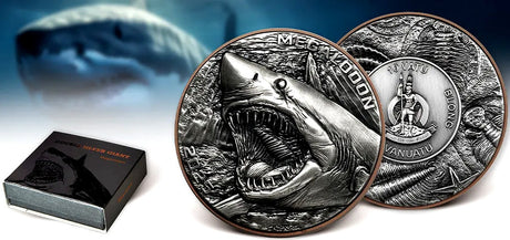 Vanuatu  2024 10 Vatu MEGALODON Double Silver Giant Dinosaurs Coin Copper Core