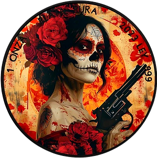 Mexico 2023 1 Onza SANTA MUERTE Gun Black Platinum 1 Oz .999 Silver Coin 100 Made!