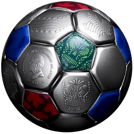 Solomon Islands 2026 $10 FIFA SPHERICAL FOOTBALL 3 Oz .999 Antique Silver Coin