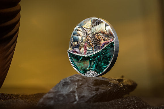 Cook Islands 2025 $20 SEA MONSTER Underwater Fantasy 3 Oz .9999 Coloured Antique Silver Coin CIT Smartminting®