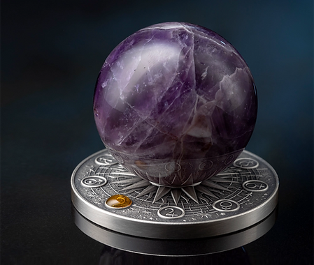 Ghana 2025 10 Cedis SATURN Solar System 2 oz Antique .999 Silver Coin Stand & Removable Amethyst  Planet Saturn