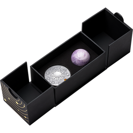 Ghana 2024 10 Cedis MERCURY Solar System 2 oz Antique Silver Coin Stand  & Removable Lepidolite Planet Mercury