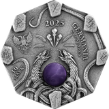 Germania 2025 10 Mark Witchcraft Herbalist 2oz Silver  .999  Octagonal Ultra High Relief Coin, Aventurine and UV Effect