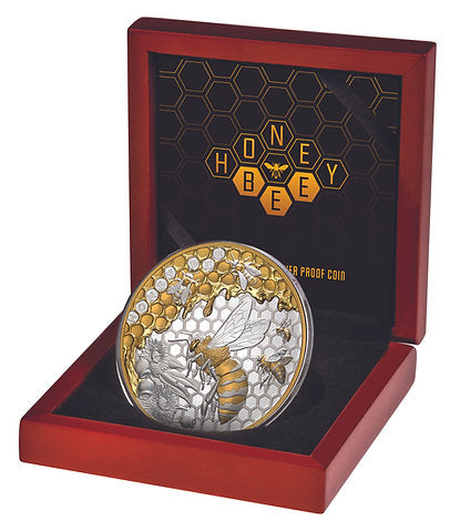 Niue 2025 $10 Honey Bee  5oz .999 Selectively Gold Plated Silver Proof