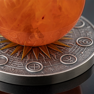 Ghana 2025 10 Cedis SUN Solar System 2 oz Antique Silver Coin Stand  & Removable Amber  Planet Sun
