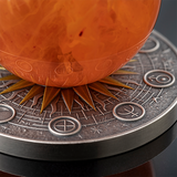 Ghana 2025 10 Cedis SUN Solar System 2 oz Antique Silver Coin Stand  & Removable Amber  Planet Sun