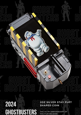 Niue 2024 $5 Ghostbusters™ Stay Puft Marshmallow Man Shaped 2oz .999 Silver Antiqued Coloured Coin