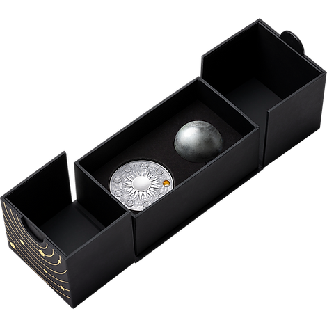 Ghana 2024 10 Cedis MOON Solar System 2 oz Antique Silver  Coin Stand  & Removable Labradorite  Planet Moon
