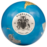Barbados 2024 $5 BLUE MARBLE Planet Earth HUGE 5 Oz .999 Coloured Antique Silver Coin Glow in the Dark