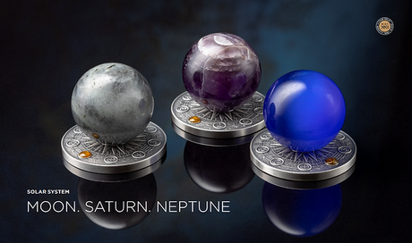 Ghana 2025 10 Cedis NEPTUNE Solar System 2 oz Antique .999 Silver Coin Stand & Removable Blue Cat's Eye Planet Neptune