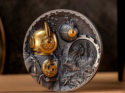 Cook Islands 2024 $20 NAUTILUS Steampunk 3oz .9999 Antique Silver Coin CIT Smartminting®