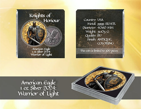USA 2024 $1 WARRIOR OF LIGHT: Knights of Honour American Eagle 1 oz .999 Silver Coin