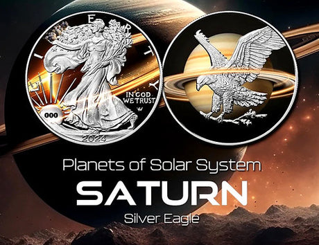 United States Of America  2024 $1  .999 1 Oz Silver Eagle Saturn - Planets of the Solar System Series 1oz Colourised Silver Coin