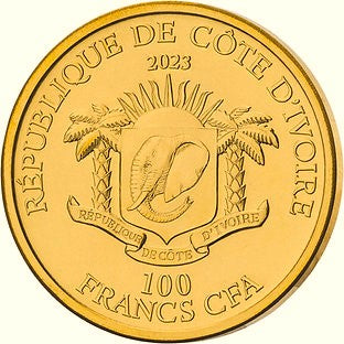 Ivory Coast 2023 100 Francs CFA De Greef Edition Signature KOOKABURRA High Relief 1 oz .999 Gold Proof Coin