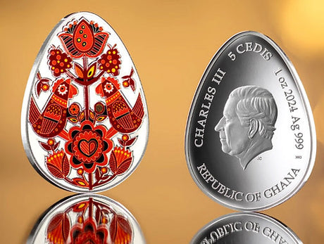PRE-ORDER Ghana 2025 5 Cedis Svitanok Ukrainian Pysanka 1 oz Proof-like .999 Silver Coin