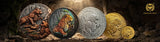 Collection of coins featuring nature-themed designs on a dark background with 'Germania Mint' branding.