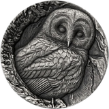 Samoa 2024 $2 TAWNY OWL STRIX ALUCO TREE HOLLOW 1 oz .999 Antique Silver UHR Reverse