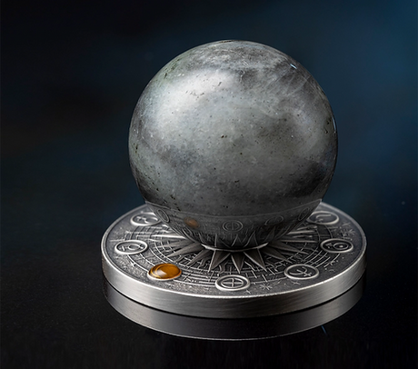 Ghana 2024 10 Cedis MOON Solar System 2 oz Antique Silver  Coin Stand  & Removable Labradorite  Planet Moon