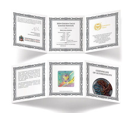 Germania Mint Malta 2024 10 Euro GOLDEN EAGLE 2 oz 999.9 Antique Silver BU HR Limited Edition